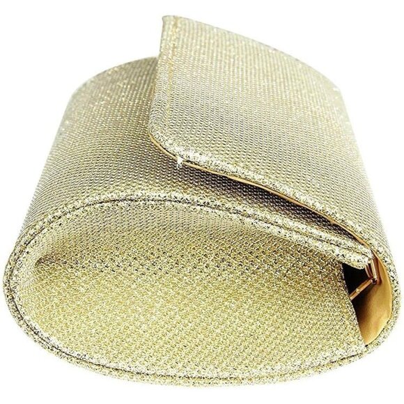 ⚡  Women's Gold Evening Sparkling Button Closure Party Wedding Clutch Handbag - Picture 6 of 6